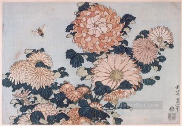  Hokusai Pintura al %C3%B3leo - crisantemos y tábanos Katsushika Hokusai Ukiyoe